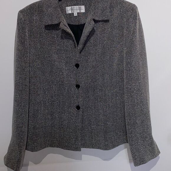 Larry Levine Women's Gray Collared Button Front Lined Suit Jacket Blazer Size 12 - Picture 1 of 6
